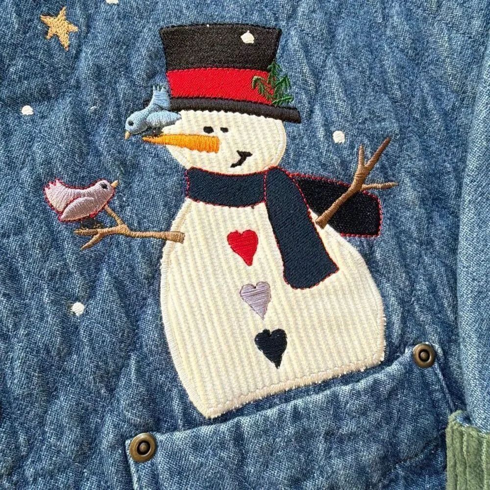 Christopher & Banks Embroidered Denim Corduroy Shacket Coat Woman’s Small Snowma - Picture 2 of 8